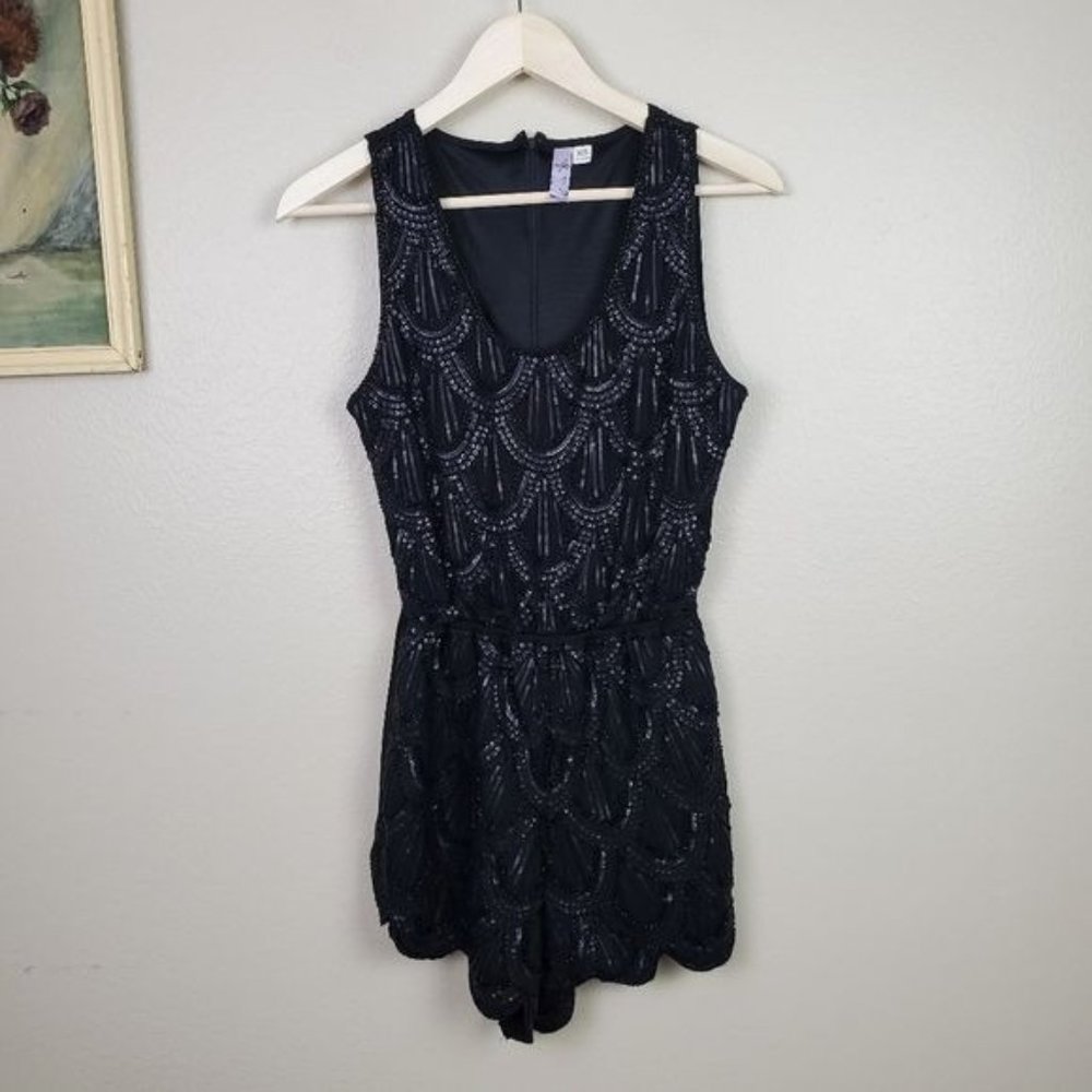 Alya Black Beaded Sleeveless Romper
